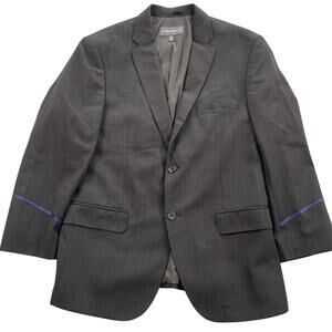 American Airlines Blazer 42S Charcoal Gray Blue Cuff Trim Wool Blend Twinhill